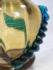 Antique Moser Portieux George Sand Blown Glass Vase Amber Teal Applied Serpent 5