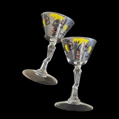 MCM Barware Pair 2 Beau Brummell “Gay Fad” Martini Glasses Vintage Novelty Tipsy