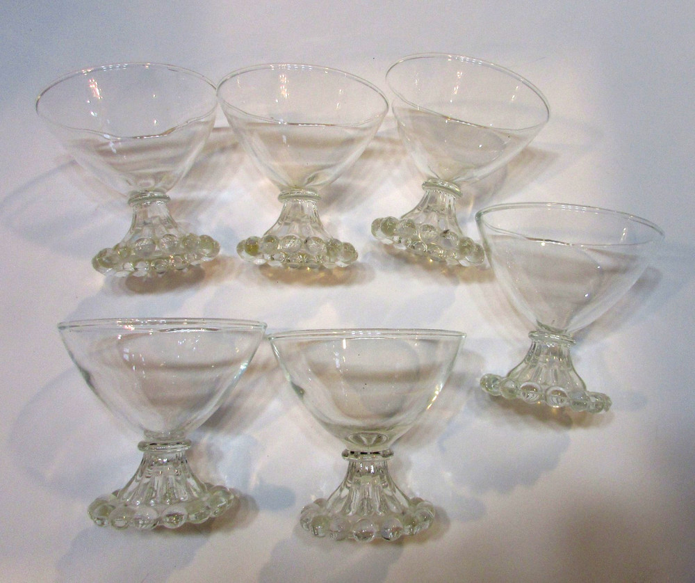 6 Old Anchor Hocking Clear 3.75″ Berwick Bubble Foot Pedestal Champagne Glasses