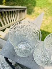 3 Libbey Artica Crystal 6″ Glasses Set Vintage 1970s Clear Geometric Textured