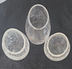Crackle Pattern Clear Candle Holders, Round – Set of 3, Beautiful.
