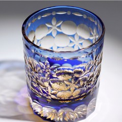 Japanese Edo Kiriko Glasses Hand Cut Crystal Whiskey Shot Glass Blue 240ml 1PC