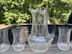 Vintage New Martinsville Seven Piece Etched Water Set
