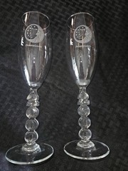 Glass Champagne Flute Millennium Year 2000 w/ Procter & Gamble Logo PAIR F/S