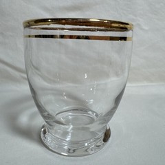 See Of Six Vintage Clear Glass Juice Glasses With Gold Rims And Bands