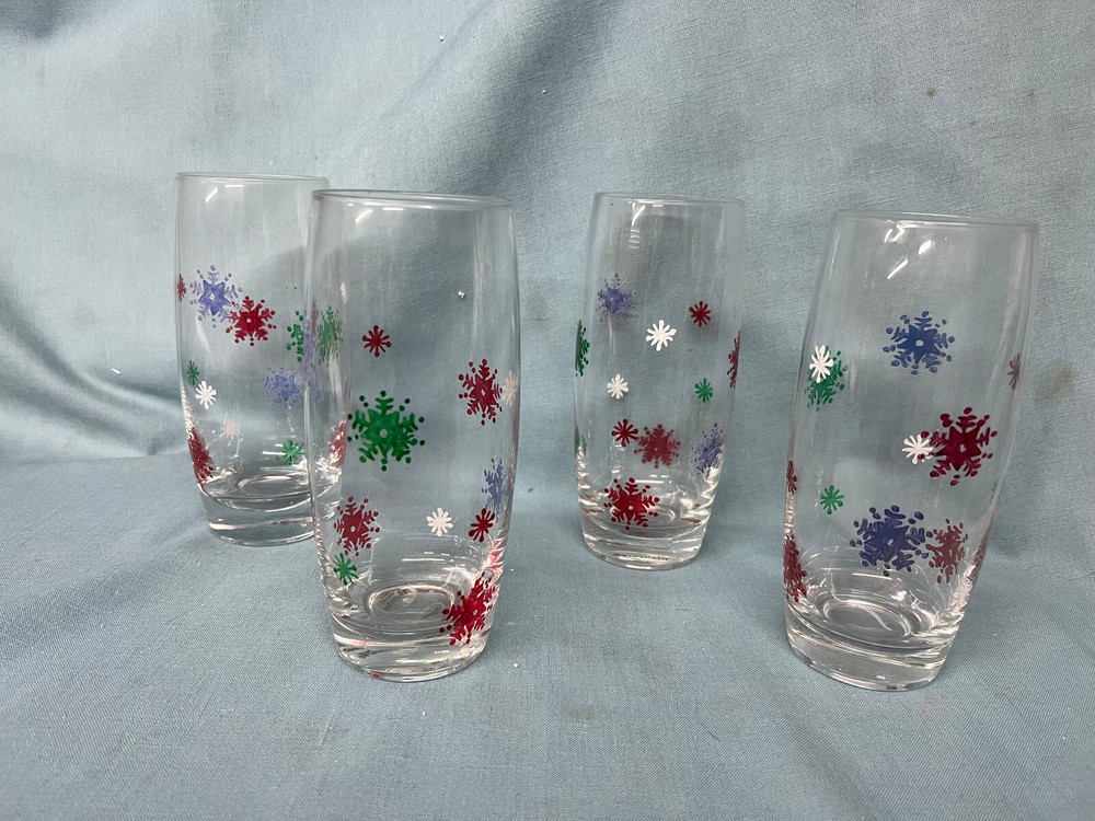 Pfaltzgraff Taffy Candy 20 oz. Snowflake Cooler Glasses Set of 4 New