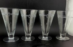Set of 4 Vintage Etched Crystal Footed Tumblers Glasses with Floral Design