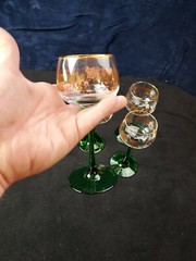 Vintage set of 4 Luminarc Green Tulip Stem Glassware France GOLD RIM GRAPE LEAF