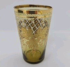 Bohemian Moser Juice Glass / Tumbler Gold Enamel Grape Vine Decor Late 1800s