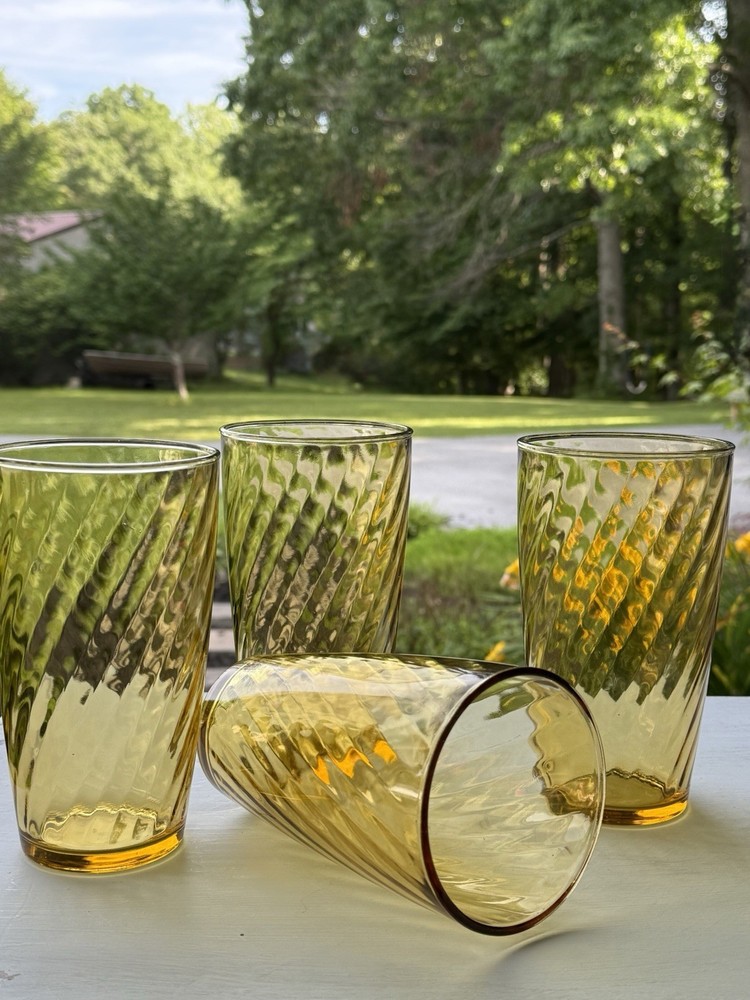 4 VTG Continental Can 22 oz Honey Gold Amber Optic Swirl Ice Tea Tumblers MCM