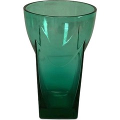 Set of Emerald Green Glass Tumblers Round Top Square Base