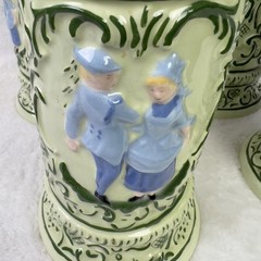 Vintage Ceramic Beer Stein Mug Set of 5 German Folk Couple Oktoberfest Barware