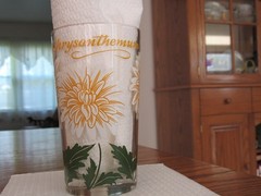 Vintage Boscul White Chrysanthemum Peanut Butter Glass – top name – 5 inches