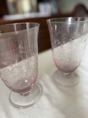 Vintage Set of 2 Lenox Heather Pink Etched Crystal Glasses 6”