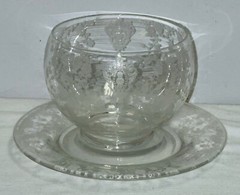 Cambridge ROSE POINT CRYSTAL 3 3/4″ ROUND FLAT MAYONNAISE BOWL w/6″ LINER PLATE
