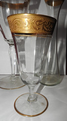 Vintage Tiffin Franciscan Minton Optic Gold 7″ Encrusted Glass 8″ Vase &5″ Glass