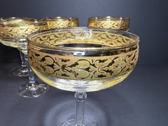 VTG Set of 5 Cristalleria Fratelli Fumo Crystal 24k Gold Rim Champagne Glasses
