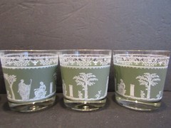 Jeannette HELLENIC GREEN Set of 5 DOF Glasses 3.25″ DOUBLE OLD FASHION Holds 7oz