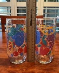 Vintage Set Of 2 Libbey Fanciful Fruit Textured Drinking Glass Tumblers