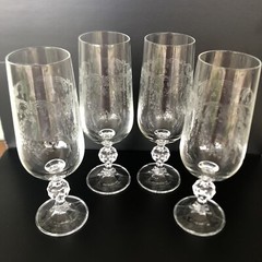 Set-4 Cascade Fluted Champagne Import Assoc. Etched Decorative Ball Stem Glasses