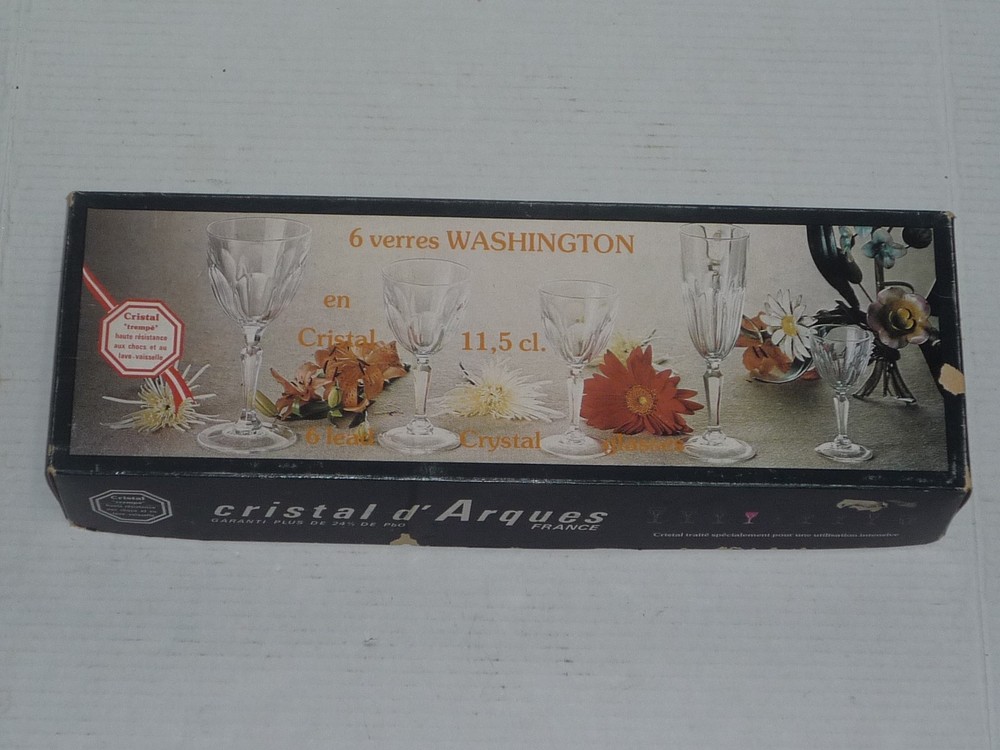 CRISTAL D’ ARQUES FRANCE (6) VERRES WASHINGTON 5 3/8″ SHERRY GLASSES BOX UNUSED