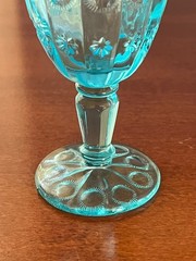 FENTON LG WRIGHT PRISCILLA LATE MOON & STARS BLUE WINE GLASSES STEMS SET OF 4