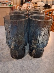 S/6 Libbey Normandy Blue Stone Textured Barware Juice Glass Vtg MCM Circa 80’s