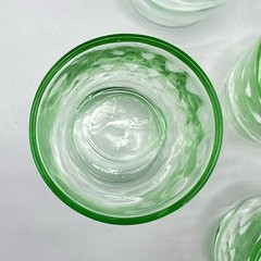 LOT 6 Uranium GREEN DIAMOND OPTIC Shot Glasses HAND BLOWN Depression Glass MINTY