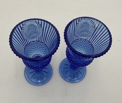 Fostoria Avon Cobalt Blue Glass Goblets (2) Ribbed Design/Diamond Cut Pattern