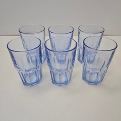 6 – Libbey Crisa Light Ice Blue Drinking Glasses 5″x3.5″ 8 Paneled Tumblers