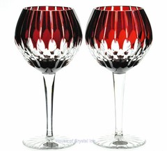 Ajka Castille Ruby Red Cut to Clear Crystal Wine Balloon Glasses Pair New In Box