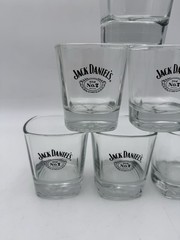 Jack Daniels Square Drinking Glasses Clear 4″ Lowball Whiskey Rocks Lot Of 7