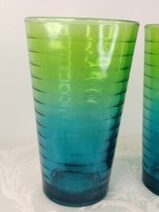 Libbey Ombre Green& Blue Glasses Hoop Design 2Tone Set Of 2 16oz