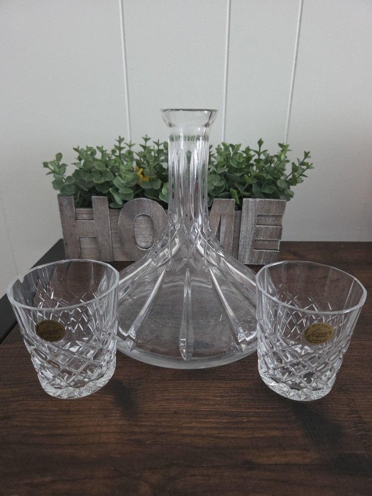 Set of 2 Cristal d’Arques Crystal Whiskey Glasses With Decanter