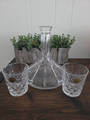 Set of 2 Cristal d’Arques Crystal Whiskey Glasses With Decanter