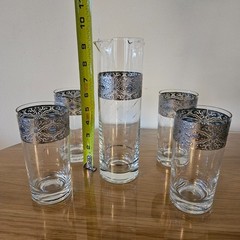 CULVER SORRENTO Vintage MCM Filigree Turquoise Pitcher & 4 Highball Glasses Set
