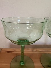 Set of 3 Vintage Vaseline Uranium Glass Champagne Glasses 5.5″ Tall Glows Green!