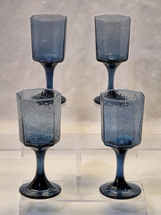 Libbey Facets Dusky Cobalt Blue Wine Glasses 6oz 6.25″ Set of 4