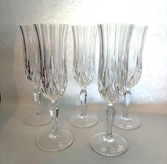 Vintage Cut Crystal Champagne Flutes 8 Inch Tall Stemware Glasses Set of 5