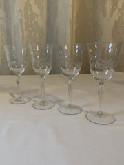 4 Vintage Wine Glasses Cordial Cocktail Glasses Stem Ware Etched Glass