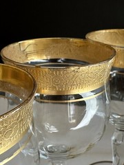 5 Ransgil Rambler Rose Optic Clear Cordial Wine Glasses 5.25″ Gold Rim
