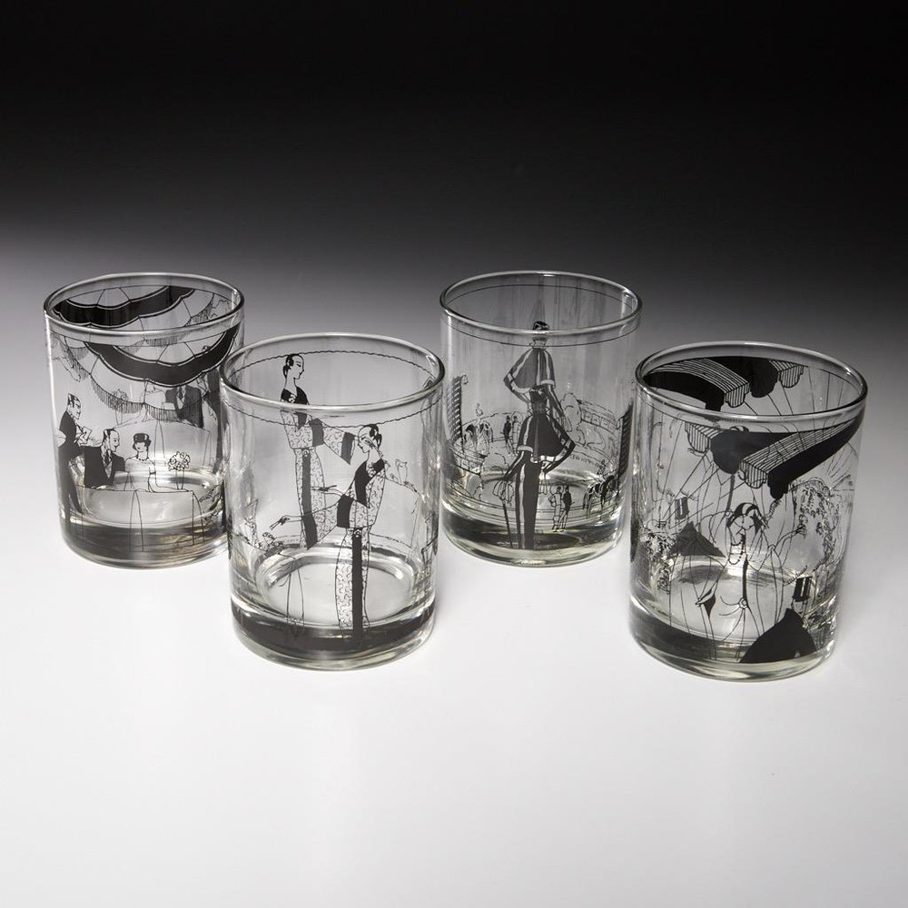 Four (4) Saks Fifth Ave. Gatsby Deco Style Tumbler Cocktail Glasses, 4.25″h