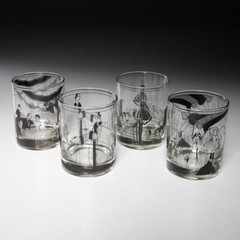 Four (4) Saks Fifth Ave. Gatsby Deco Style Tumbler Cocktail Glasses, 4.25″h