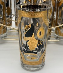Fred Press Signed 22 Karat Gold Highball Glasses – Set of 8 – 1960s MCM Barware