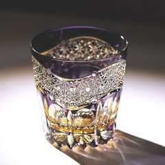 24% Lead Crystal Hand Cut Whiskey Glass Tumbler Edo Kiriko Drinkware 11oz Purple
