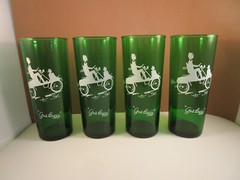 Vintage Anchor Hocking Forest Green Gas Buggy Set of 4 Drinking Glasses Tumblers
