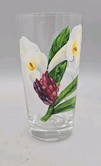 Vintage 1950-60s 4 Glass Tumblers Hand Painted Flowers 6″ Tall EUC