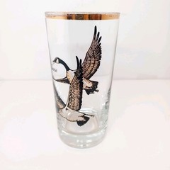4 VTG Wild Game Bird Highball Glasses Gold & Black With Gold Rim MCM **