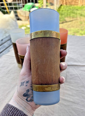 6x Vintage MCM Libbey Siesta Ware – Walnut & Brass Accented Tiki Glasses