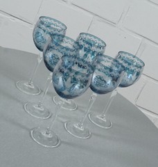 6 Magnificent Novỳ Bor Haida Crystal Wine Glasses Aquamarine Blue Cut Bohemia